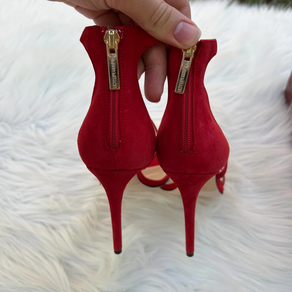 Tamara Mellon Reverse Frontline 105 Red Suede Heeled Sandals Women's Size 37.5 - Picture 6 of 11